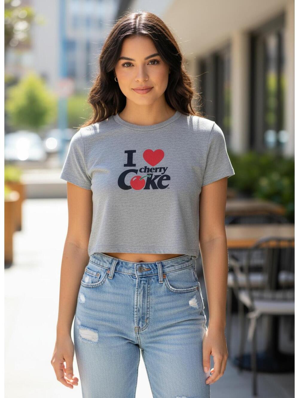 Gray I Love Cherry Coke Graphic Crop T-Shirt XL